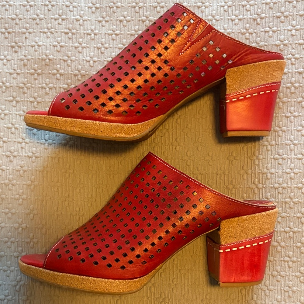 Red Block Heel Mules